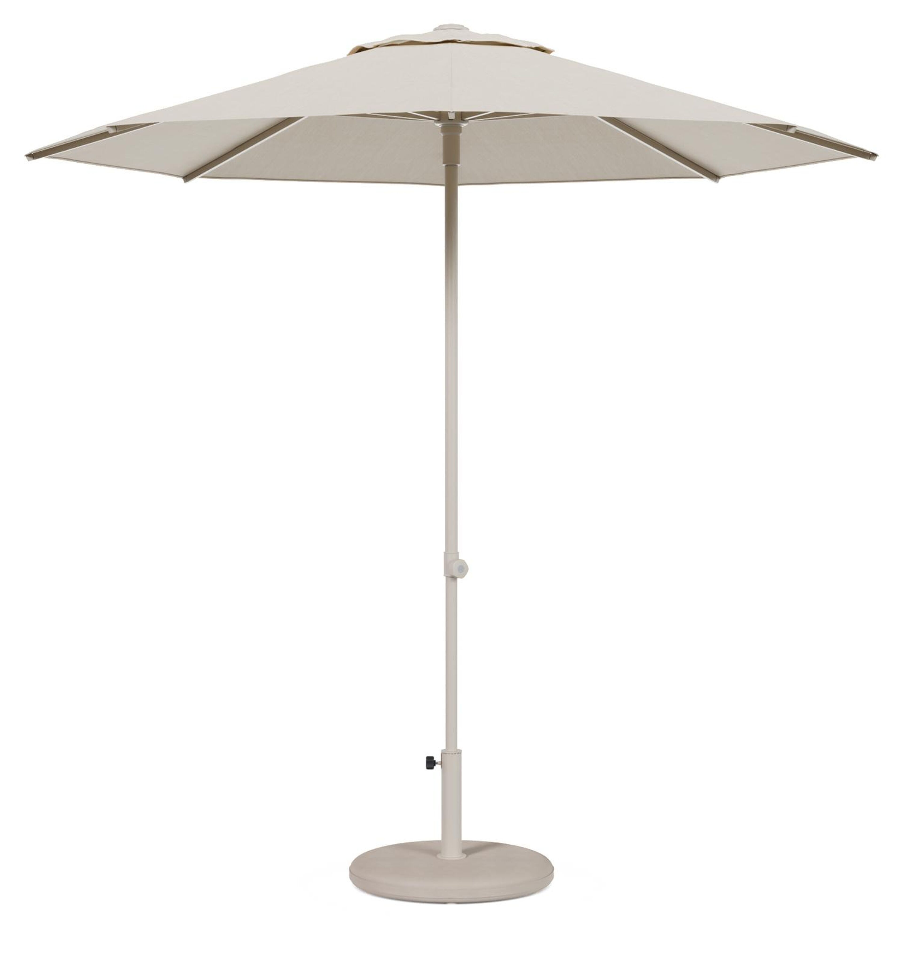 Umbria staanparasol in beige aluminium en Sunbrella Premium beige parasoldoek - Dia. 250 cm met Plana parasolvoet 40 kg