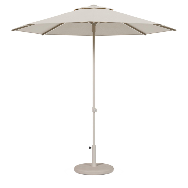 Umbria staanparasol in beige aluminium en Sunbrella Premium beige parasoldoek - Dia. 250 cm met Plana parasolvoet 40 kg
