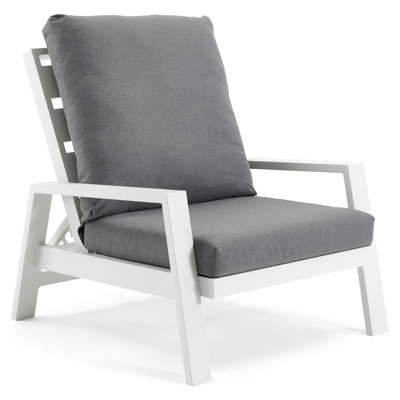 Fauteuil de jardin avec dossier réglable Veneto 1-pl en aluminium blanc avec coussin en weather+ softtouch gris