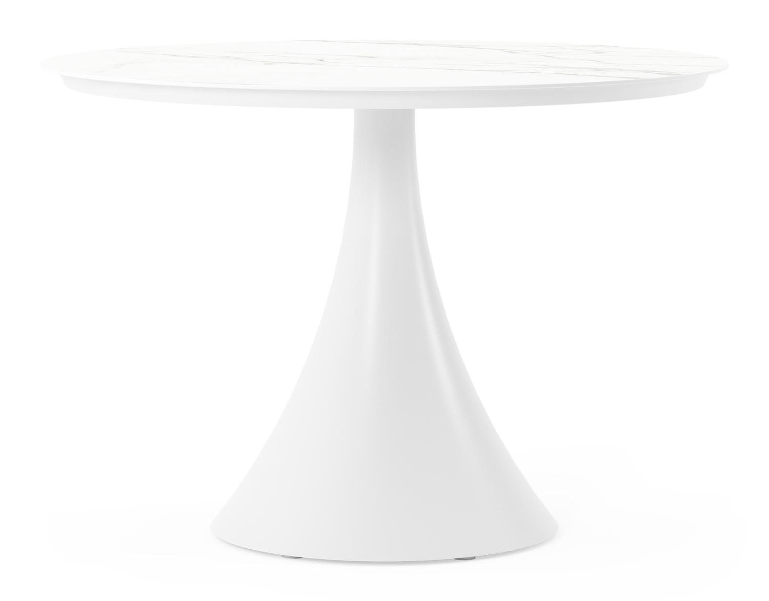 Table de jardin Fano en aluminium blanc et céramique pleine calacatta - Dia. 110 x H 75 cm