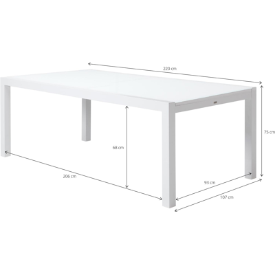 Calobra verlengbare tuintafel in wit aluminium en glas wit - L 220/330 x B 107 x H 75 cm