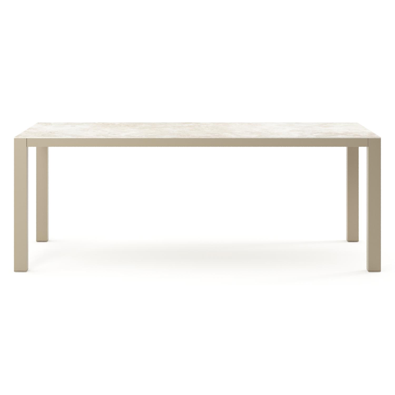 Table de jardin Como rectangulaire en aluminium beige et céramique pleine Rapolano - Lg. 200 x Lrg. 100 x Haut. 73 cm