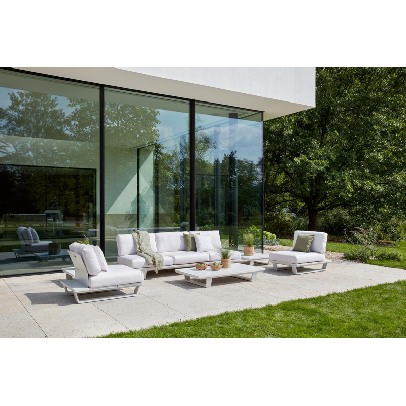 Canapé de jardin Pagino en aluminium blanc et coussins en all weather cosytica marbella beige
