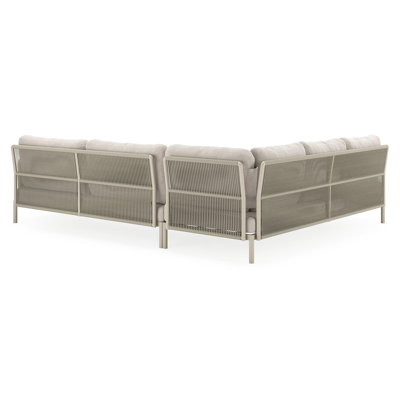 Amarante loungehoek in beige aluminium en beige verticaal geweven ronde rope met beige weather+ softtouch kussens