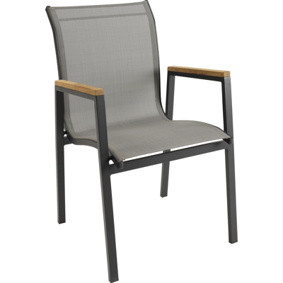 Venice stapelbare tuinstoel zwart-grijs - aluminium, teak en textilene