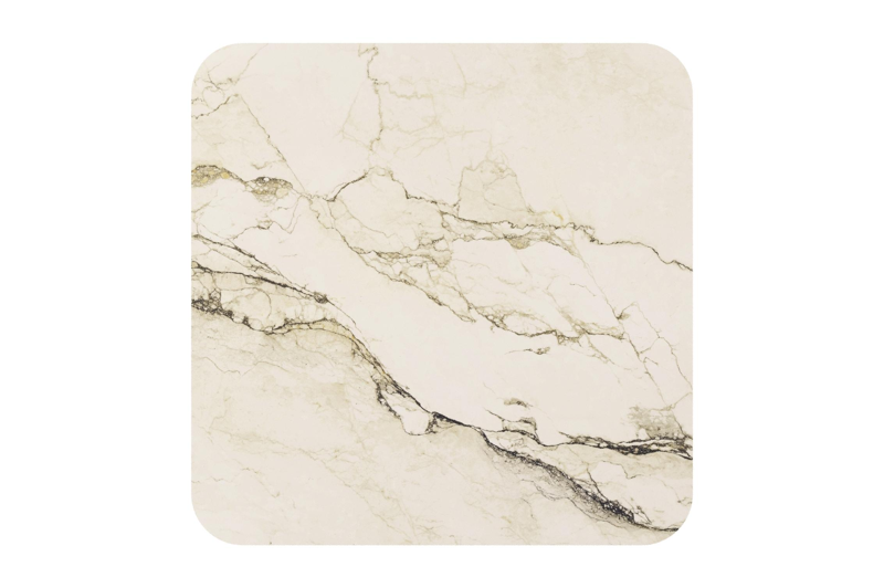 Table de jardin Orso rectangulaire arrondi en aluminium blanc et céramique pleine Colorado Dunes - Lg. 90 x Lrg. 90 x Haut. 74.5 cm