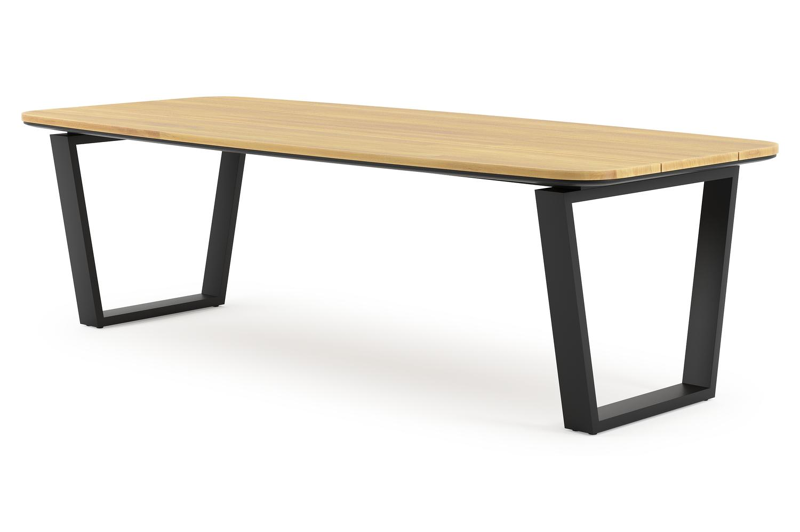 Pagino tuintafel bootvorm in zwart aluminium en teak - L 255 x B 115 x H 73 cm