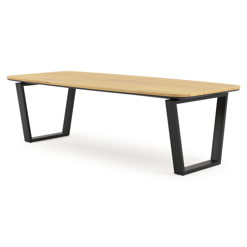 Pagino tuintafel bootvorm in zwart aluminium en teak - L 255 x B 115 x H 73 cm