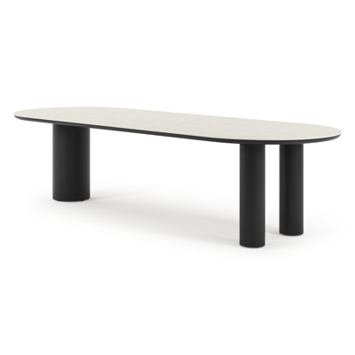 Organo tuintafel ovaal in zwart aluminium en volkeramiek  shilin - L 300 x B 110 x H 74 cm