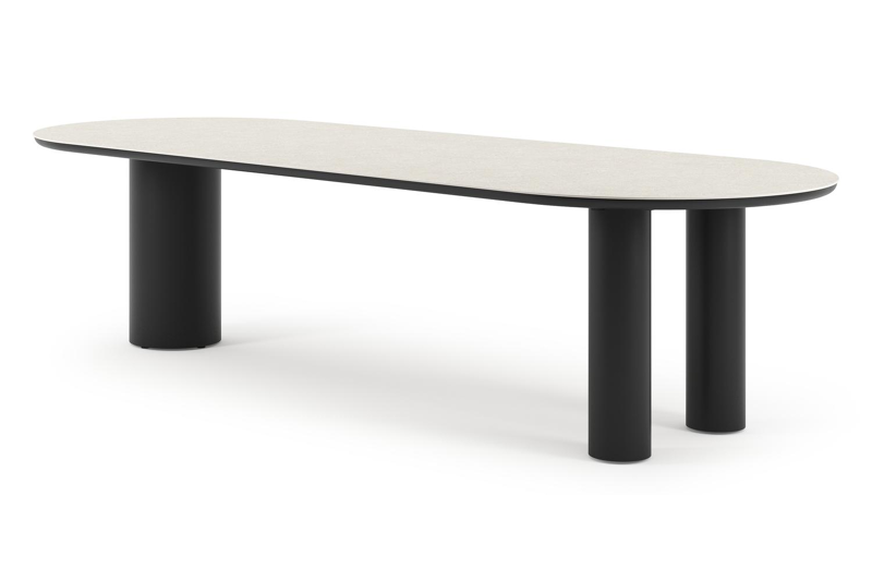 Organo tuintafel ovaal in zwart aluminium en volkeramiek  shilin - L 300 x B 110 x H 74 cm
