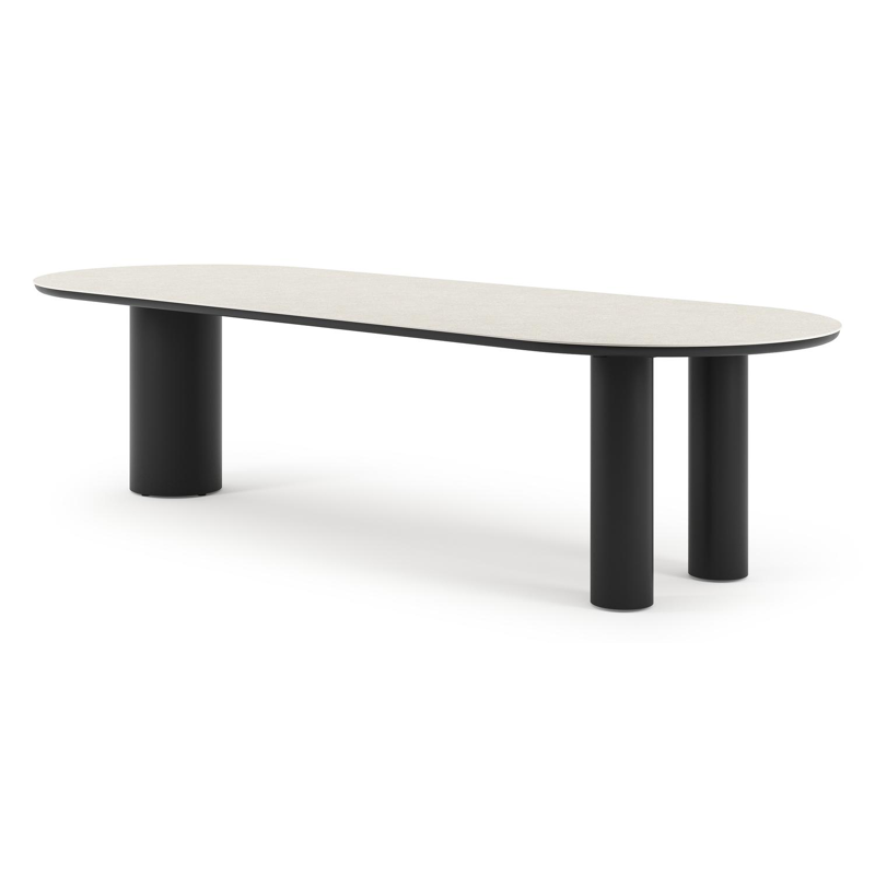 Organo tuintafel ovaal in zwart aluminium en volkeramiek  shilin - L 300 x B 110 x H 74 cm