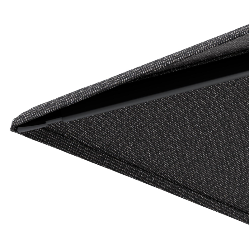 Minore zweefparasol met tiltfunctie in zwart aluminium en Firenze Tunder All Weather Solica parasoldoek - L1 280 x L2: 370 cm met parasolvoet Minore 260 kg met wielen