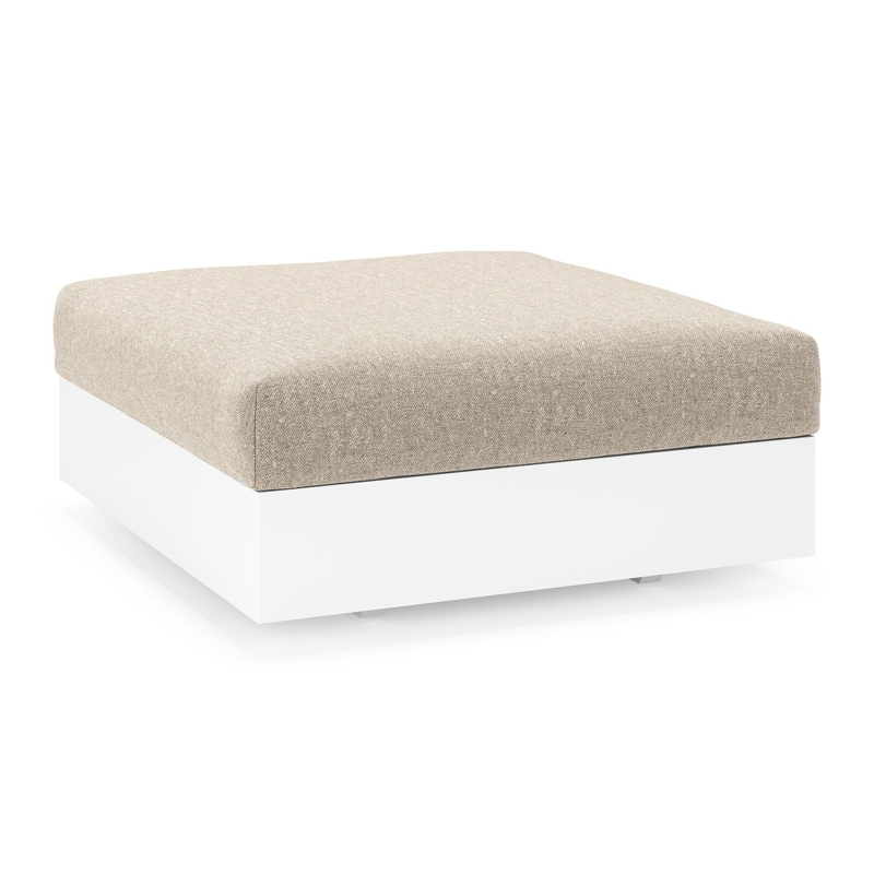 Como poef in wit aluminium met chartres pewter all weather sunbrella® luxe kussen