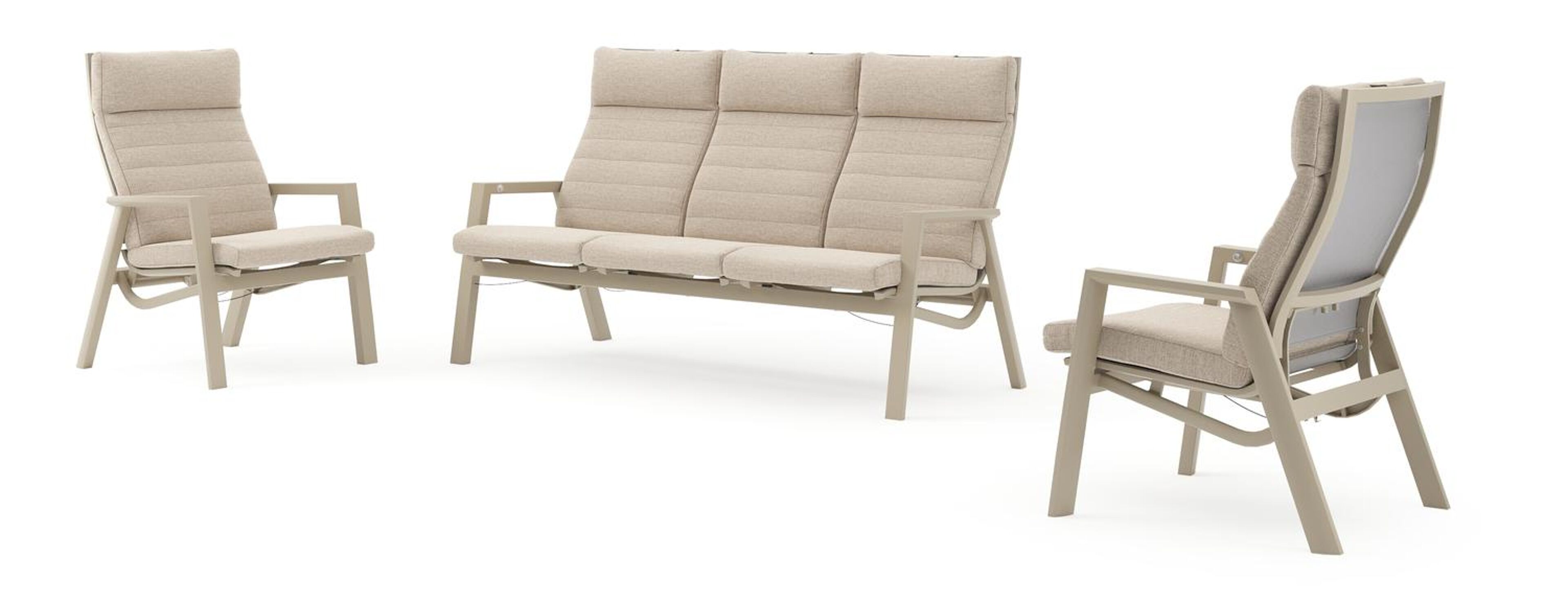 Prato loungebank in beige aluminium met rustic weather+ softtouch kussens
