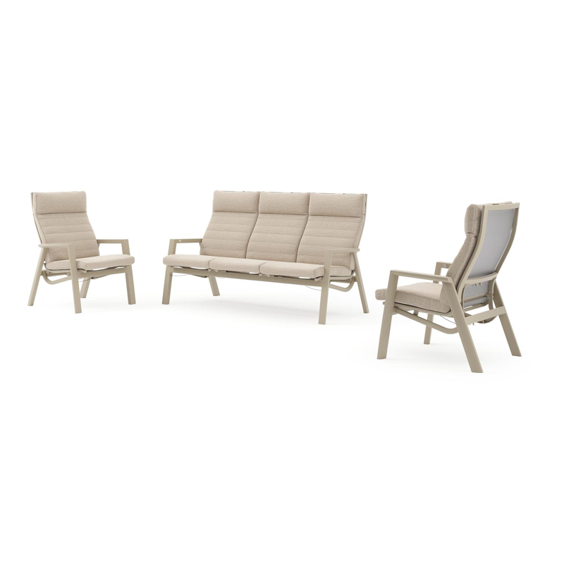 Prato loungebank in beige aluminium met rustic weather+ softtouch kussens