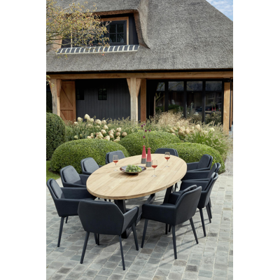 Borato tuintafel in zwart aluminium met tafelblad in teak - L 280 x B 135 cm