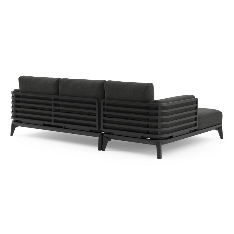 Salon de jardin d'angle Mosa en aluminium noir et coussins en weather+ softtouch sky black et table basse