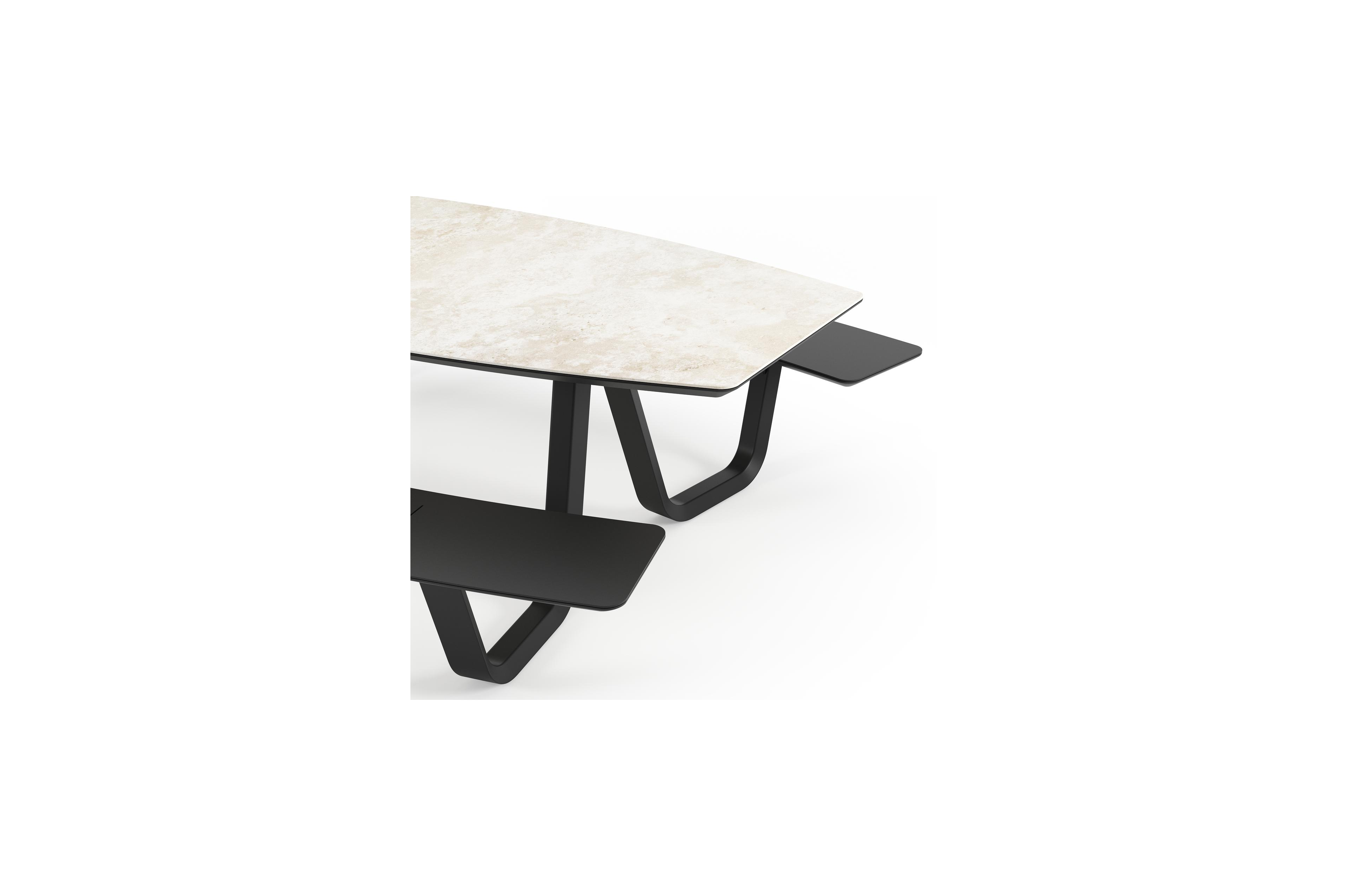 Forno picknicktafel bootvorm bootvorm in zwart aluminium en volkeramiek Rapolano L 240 x B 181 cm