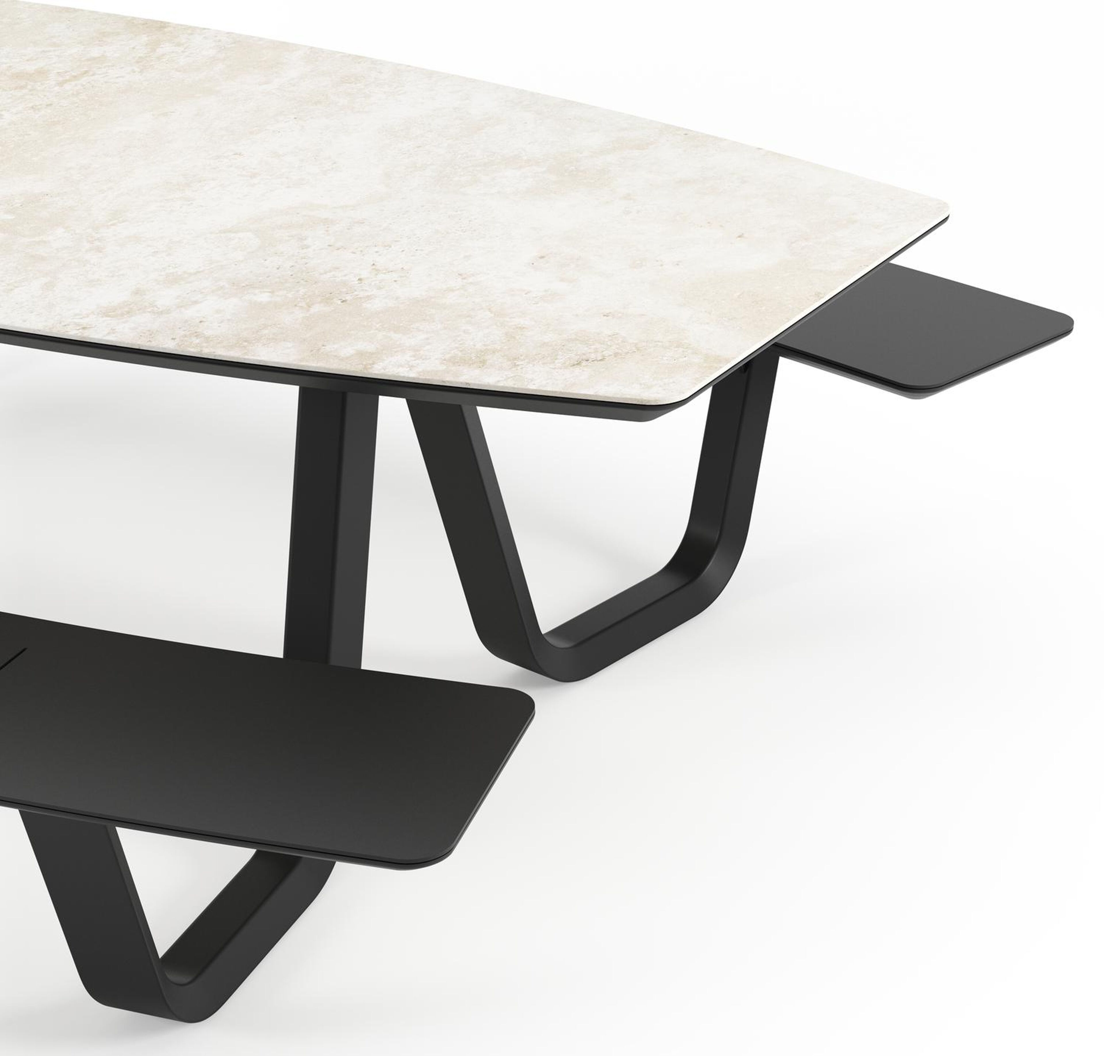 Forno picknicktafel bootvorm bootvorm in zwart aluminium en volkeramiek Rapolano L 240 x B 181 cm