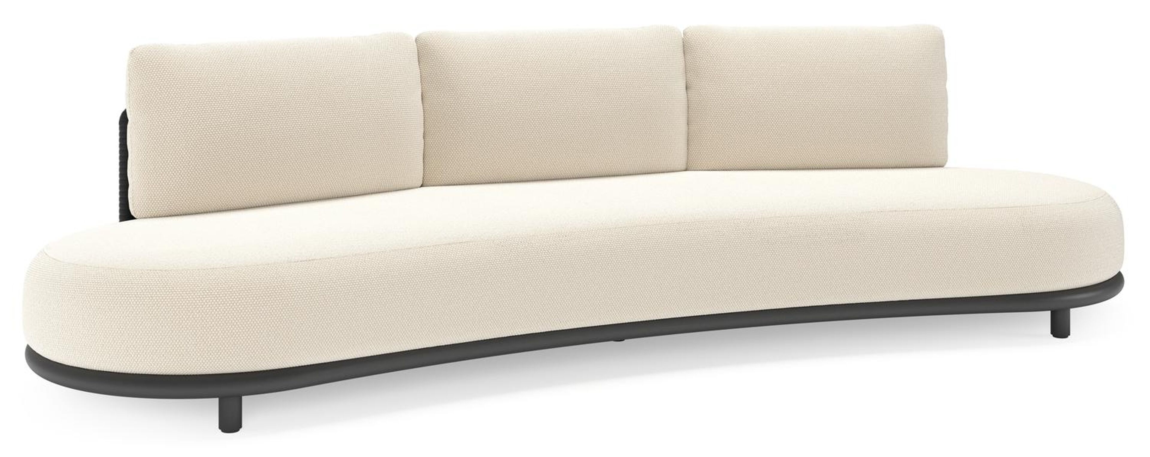 Lomano loungebank in zwart aluminium en zwart verticaal geweven luxe vlakke rope met althea off white all weather cosytica kussen