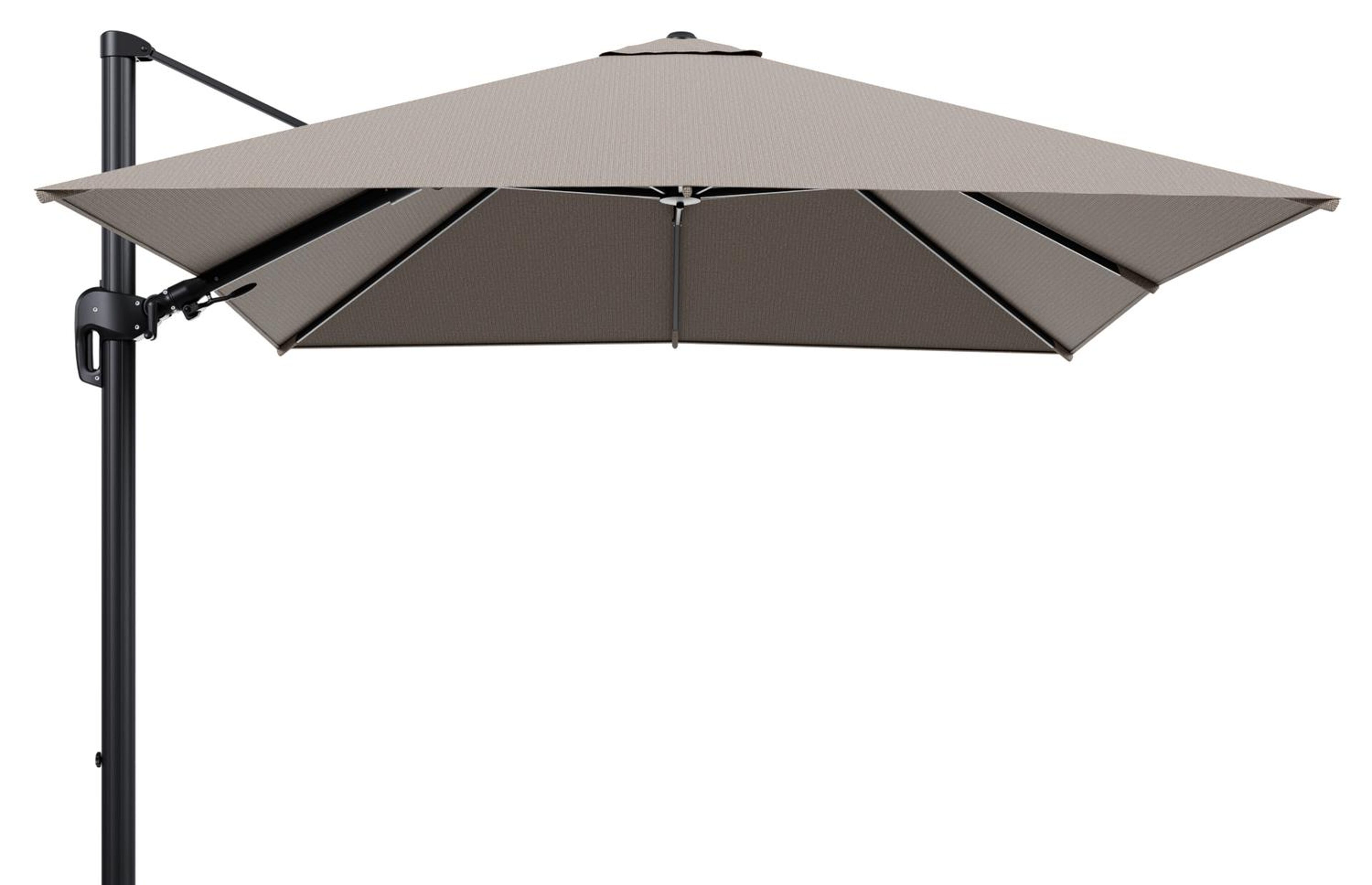 Rufina zweefparasol tiltfunctie in zwart aluminium en parasoldoek in All Weather Solica Firenze Earth  - L1 300 x L2 300 cm (zonder voet)