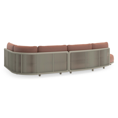 Salon de jardin d'angle Lomano en aluminium beige et corde luxe plate tissée verticalement beige et coussins en all weather sunbrella® luxe Savane Rust