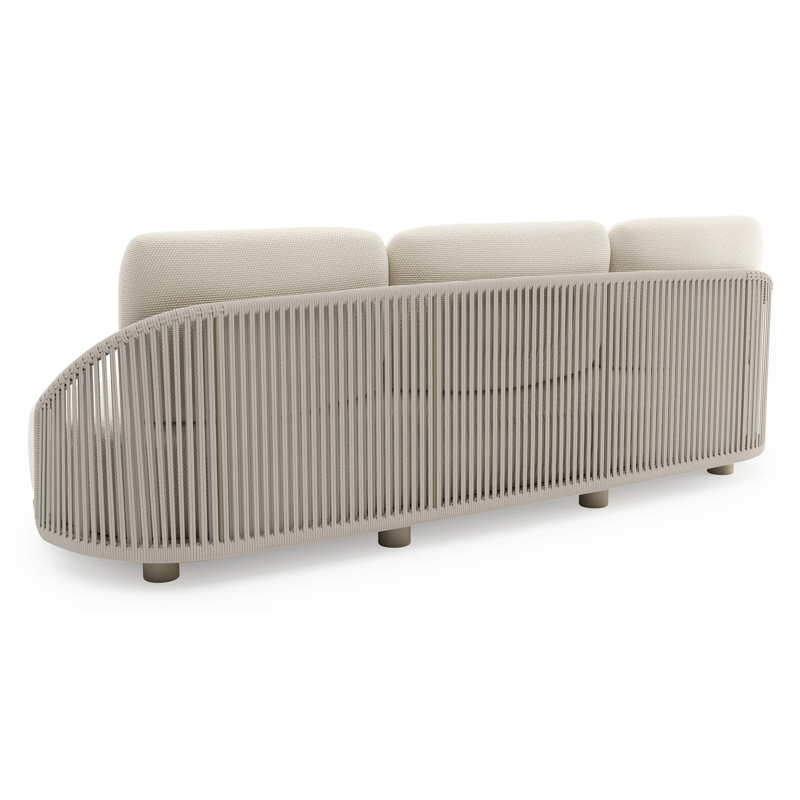 Canapé de jardin Vadelo en aluminium beige et corde ronde tissée verticalement beige et coussins en all weather cosytica althea off white