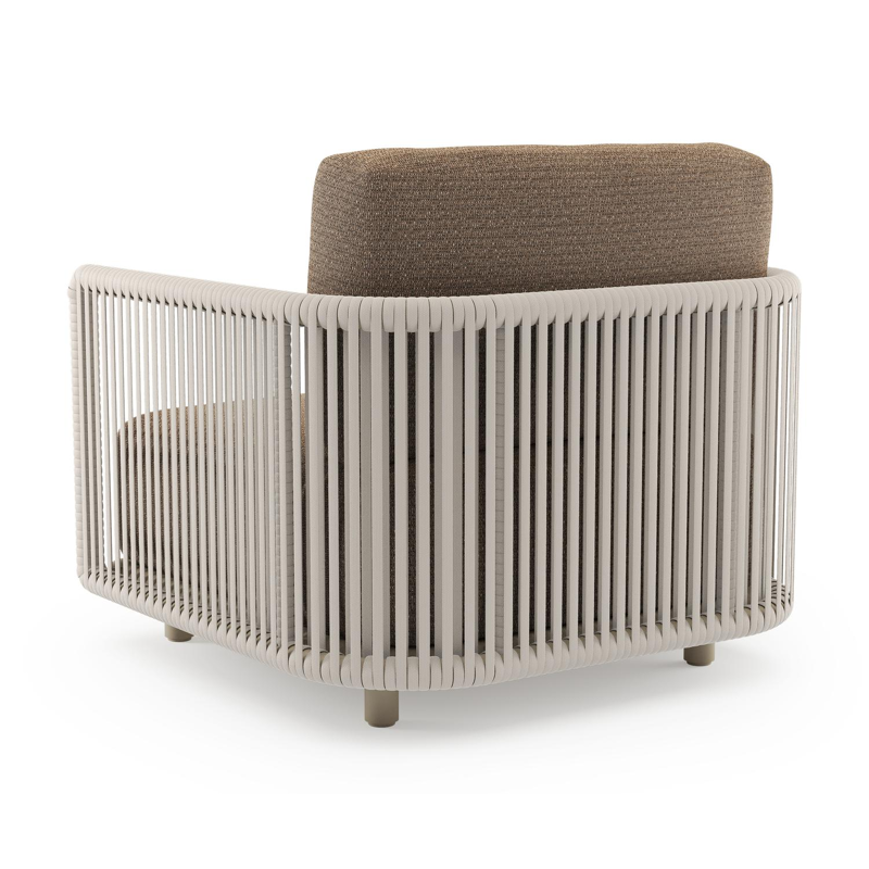 Organo loungestoel in beige aluminium en beige verticaal geweven luxe vlakke rope met firenze tunder all weather Solica kussen