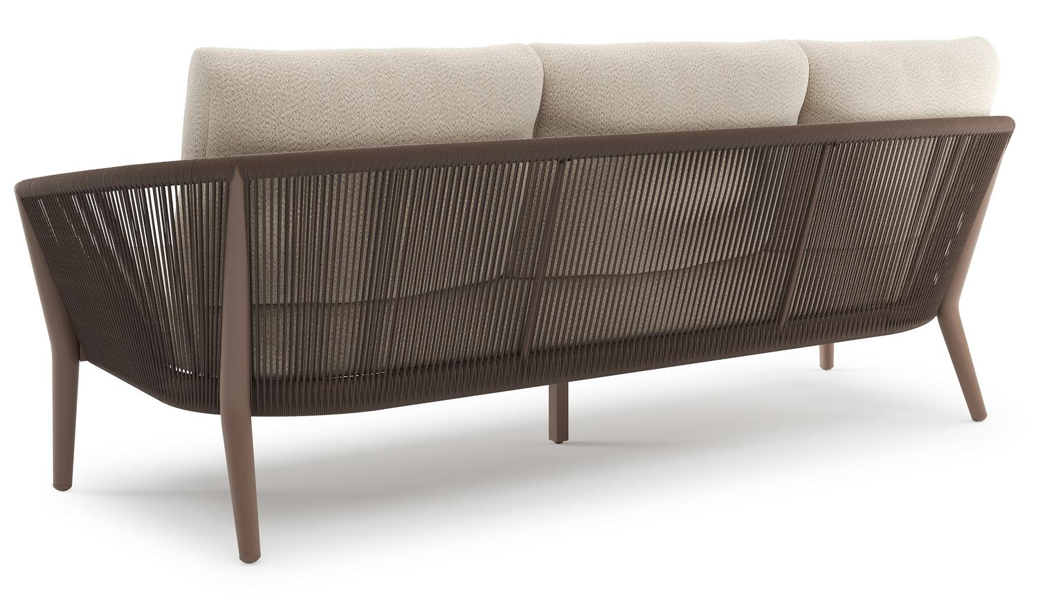 Orso loungebank in taupe aluminiumen zwart verticaal geweven ronde rope met Lopi Sand all weather sunbrella® luxe kussen