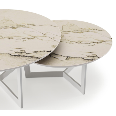 Lacrima loungetafels in wit aluminium en colorado dunes volkeramiek - Dia. 85/65 x H 35/30 cm