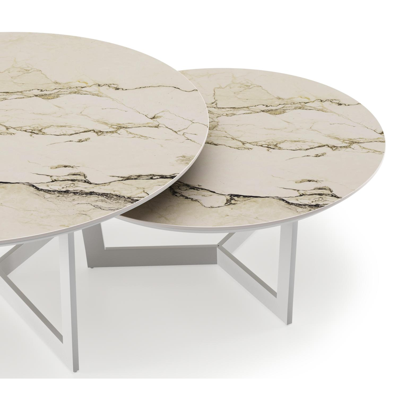 Lacrima loungetafels in wit aluminium en colorado dunes volkeramiek - Dia. 85/65 x H 35/30 cm