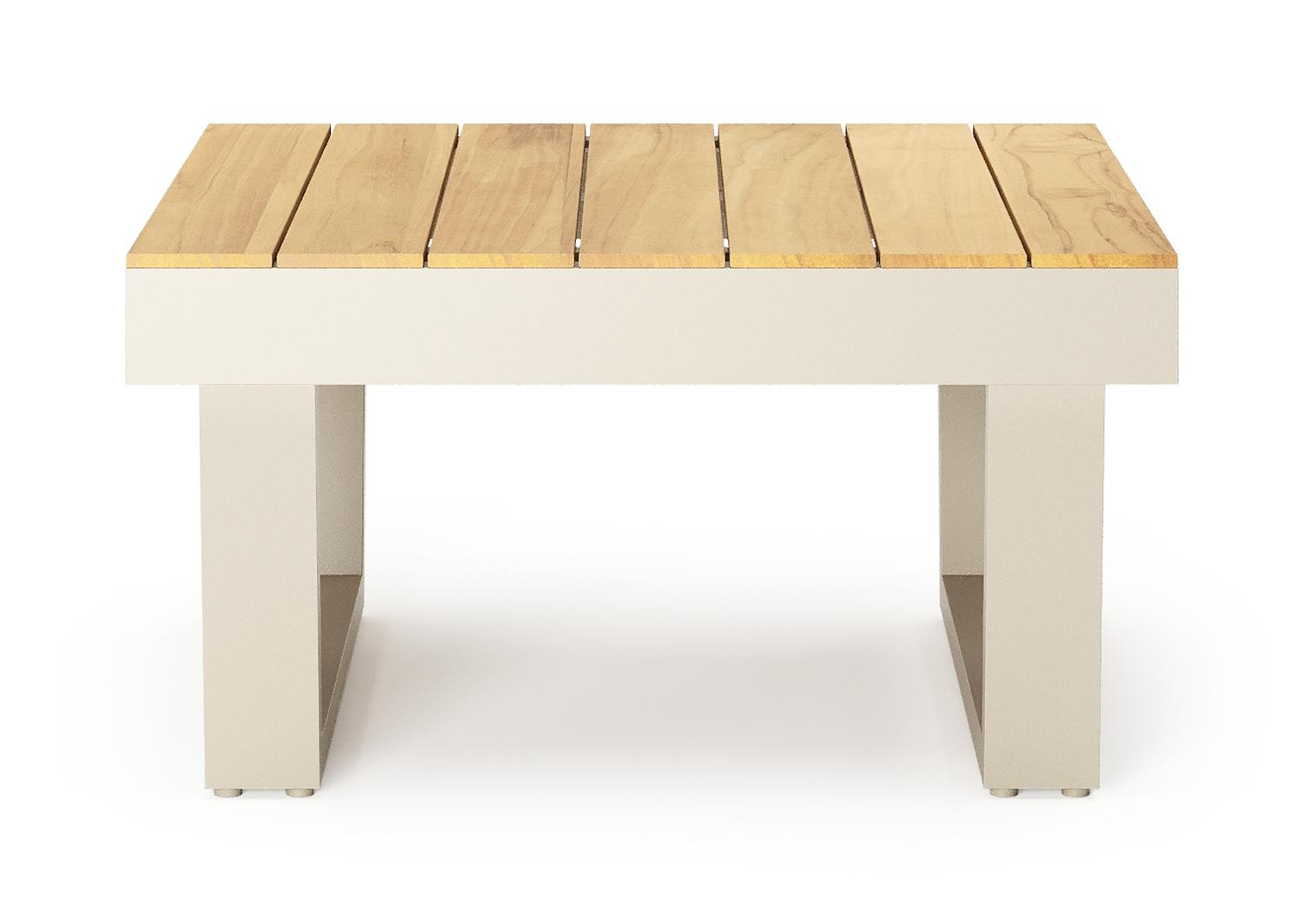 Table basse Modica en beige aluminium et teck - L g.72 x Lrg. 72 x Haut. 38 cm