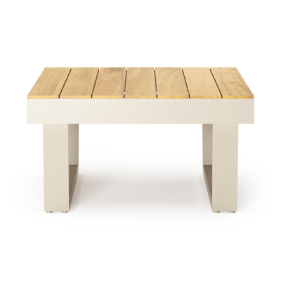 Table basse Modica en beige aluminium et teck - L g.72 x Lrg. 72 x Haut. 38 cm