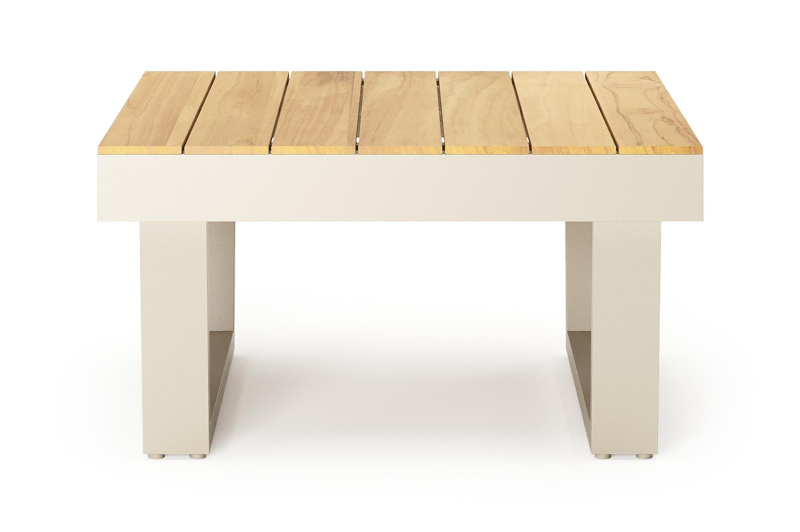 Table basse Modica en beige aluminium et teck - L g.72 x Lrg. 72 x Haut. 38 cm