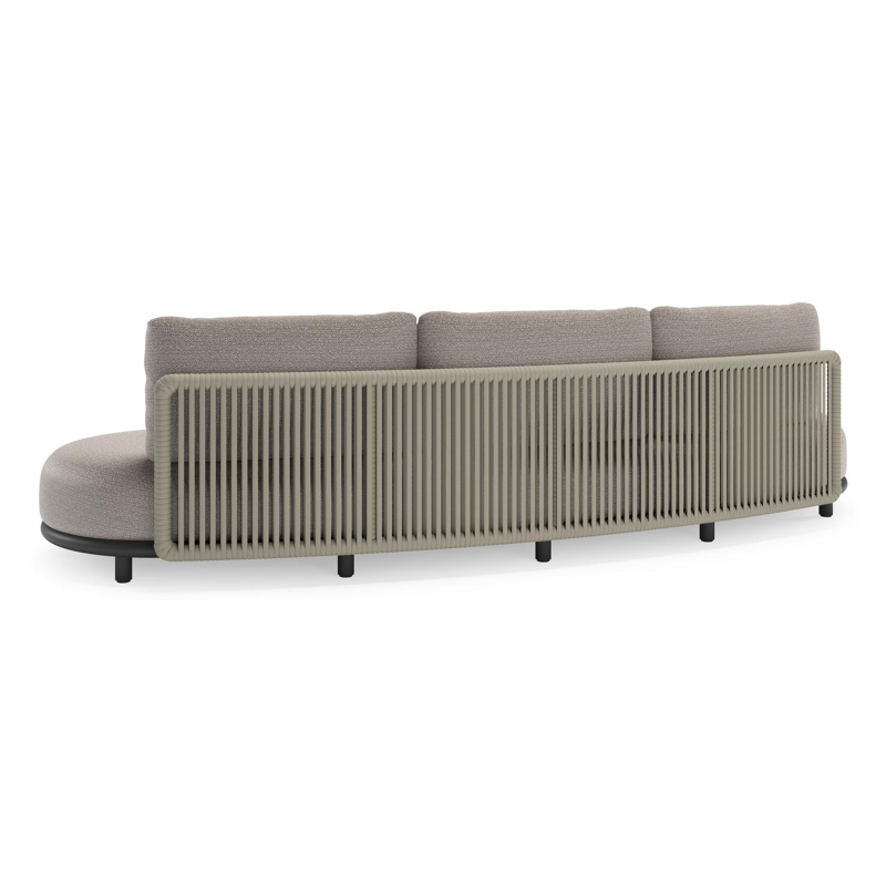 Lomano loungebank in zwart aluminium en beige verticaal geweven luxe vlakke rope met Wander Granite all weather sunbrella® luxe