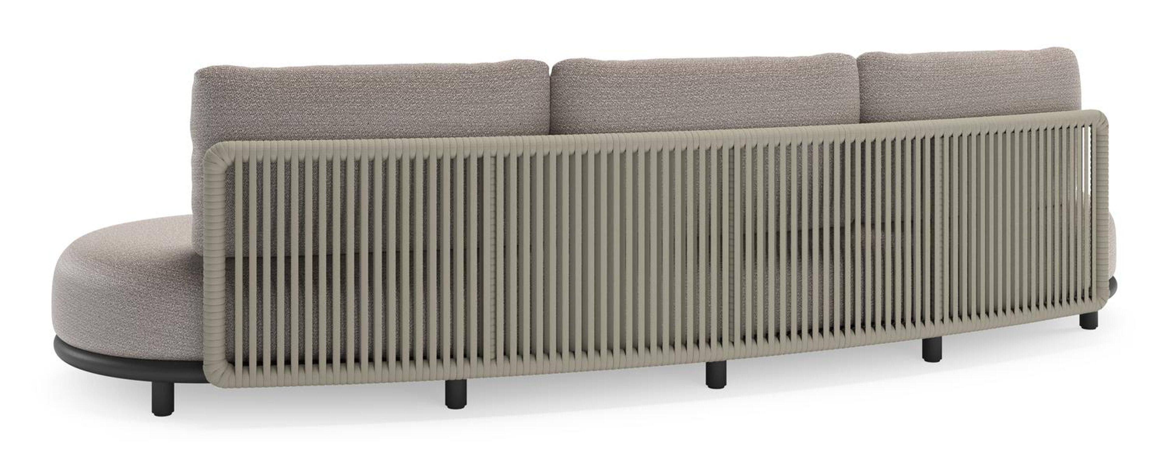 Lomano loungebank in zwart aluminium en beige verticaal geweven luxe vlakke rope met Wander Granite all weather sunbrella® luxe