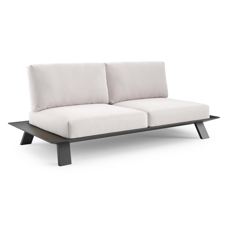 Canapé de jardin Cesano en aluminium noir et coussin en all weather Sunbrella® luxe savane whisper