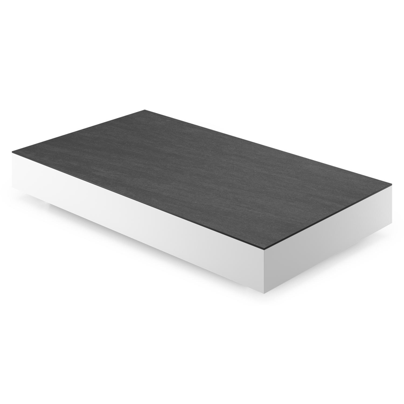Table de basse Como rectangulaire en aluminium blanc et céramique pleine Basalt Black - Lg. 140 x Lrg. 80 x Haut. 20 cm