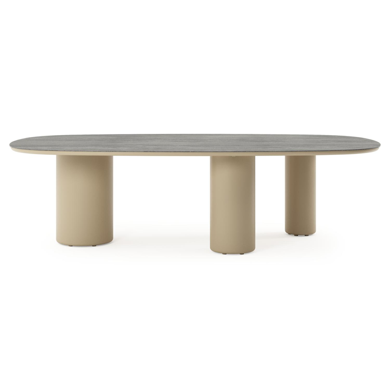 Amico tuintafel bombo xl in beige aluminium en volkeramiek Aspen Grey - L 270 x B 148 x H 73.5 cm