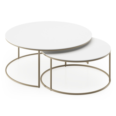 Fano set van 2 loungetafels rond in beige aluminium en volkeramiek Arctic White - Dia. 85 x H 35 cm