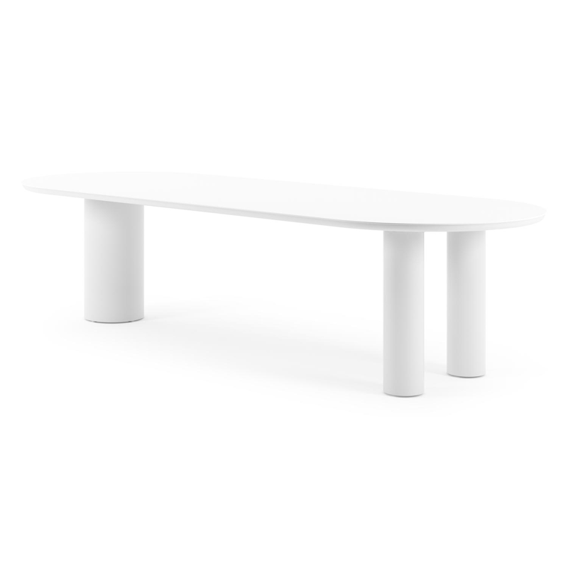 Table de jardin Organo oval en aluminium blanc et céramique pleine arctic white - Lg. 300 x Lrg. 110 x Haut. 74 cm