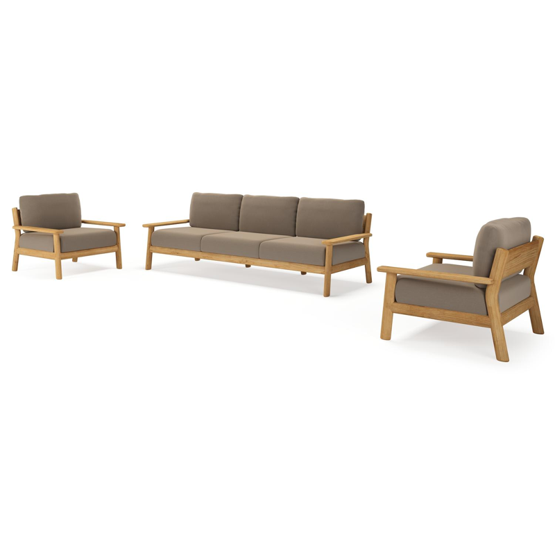 Amaro loungeset in teak met natte heather grey all weather sunbrella® luxe kussen