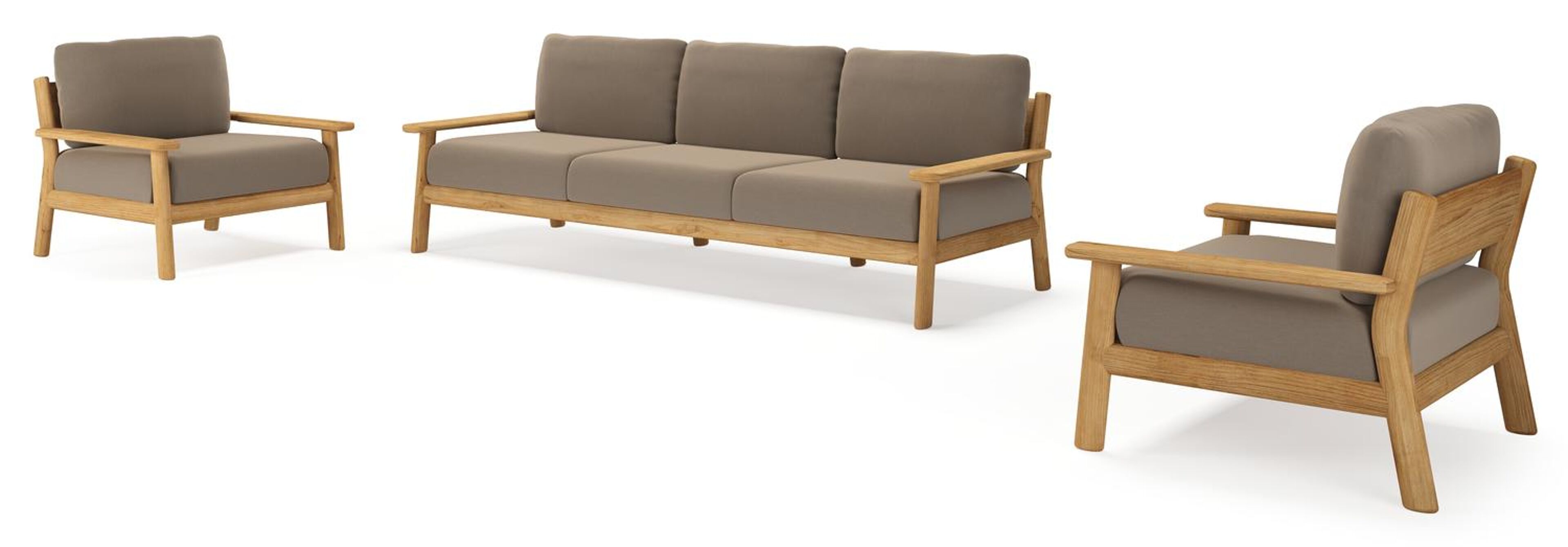 Amaro loungeset in teak met natte heather grey all weather sunbrella® luxe kussen