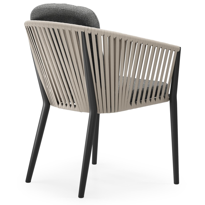 Orso tuinstoel in zwart aluminium en beige verticaal geweven vlakke rope met luxe zitkussen in All Weather Cosytica Catania Black