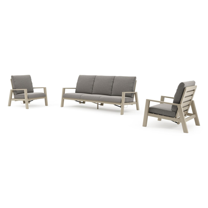 Cirello loungeset in beige aluminium met chartres drizzle all weather sunbrella® luxe kussen