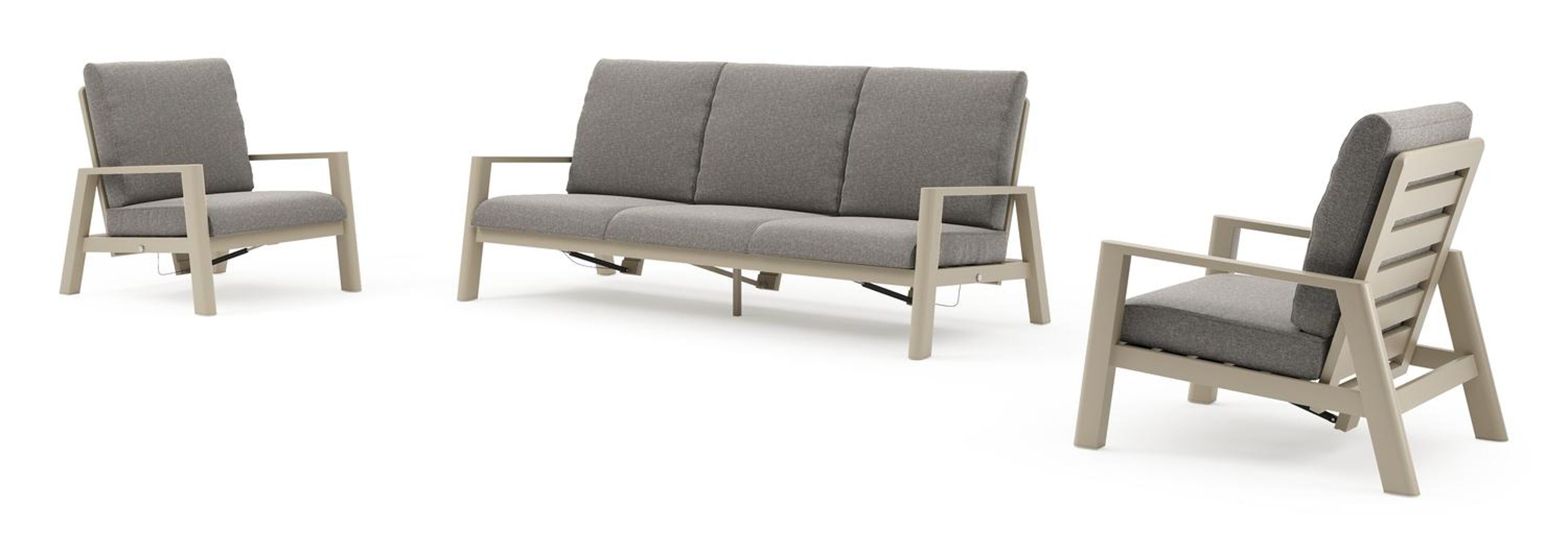 Cirello loungeset in beige aluminium met chartres drizzle all weather sunbrella® luxe kussen