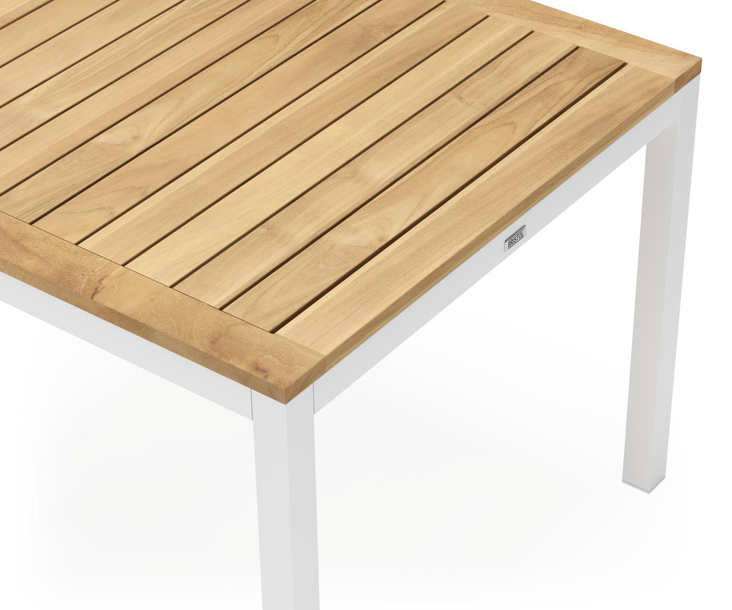 Feltro ensemble de jardin carré en aluminium blanc en teck natural finish avec 4 chaises de jardin Madura