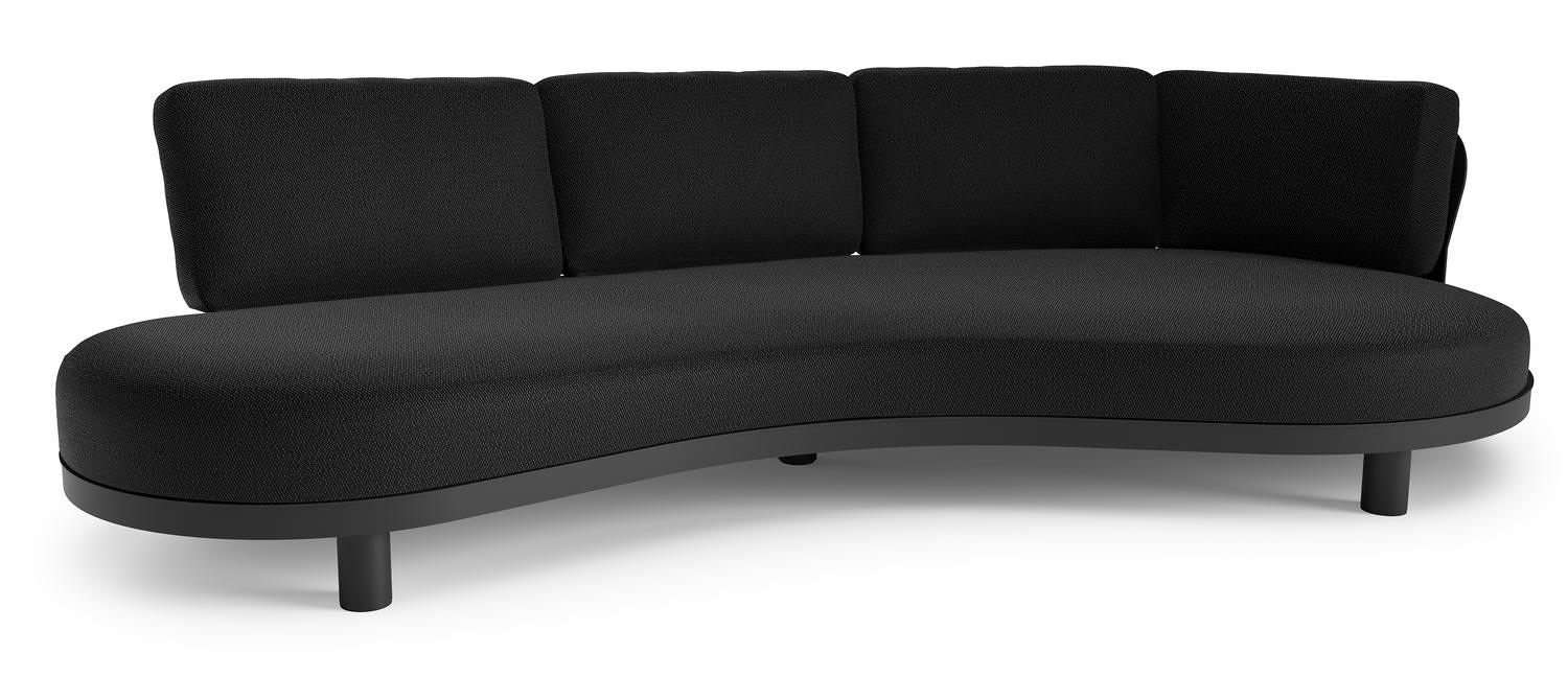 Canapé de jardin Donato en aluminium noir et coussins en all weather sunbrella® luxe lopi baribal