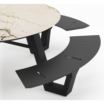 Rondino picknicktafel in zwart aluminium en volkeramiek colorado dunes tafelblad - Dia. 148 x H 71.5 cm