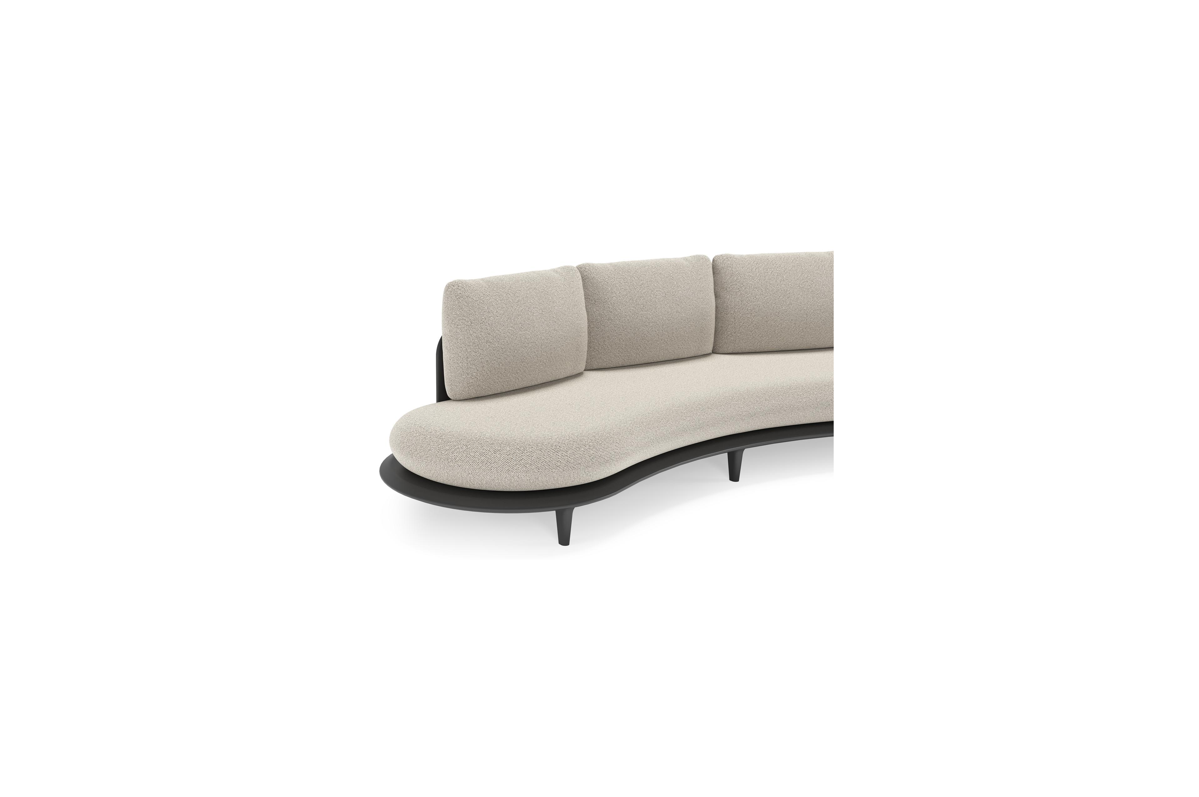 Canape de jardin Bomero en aluminium noir et coussins en all weather solica firenze sand